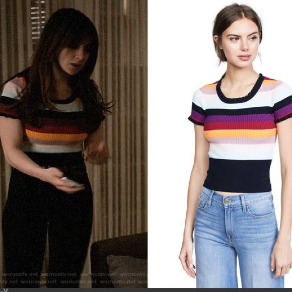 Cinq a Sept stripe rib short sleeve top XS - Picture 2 of 4